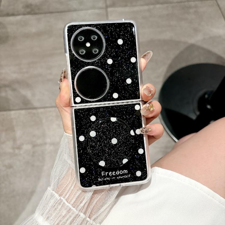 Funda con estampado de puntos brillantes para Huawei Pocket 2 con soporte (negra)