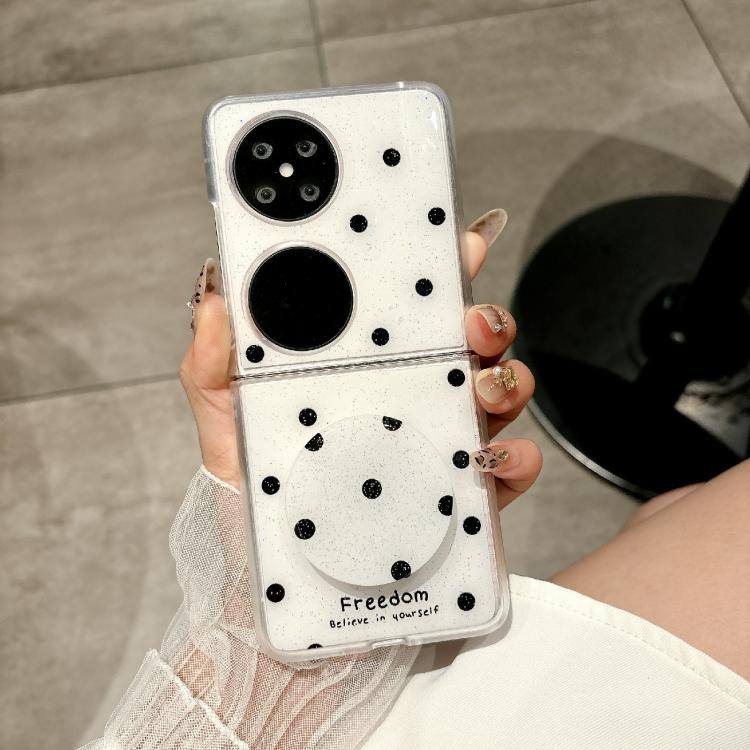 Funda para Huawei P50 Pocket con diseño de puntos brillantes y soporte (blanca)