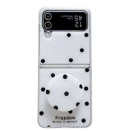 Funda para Samsung Galaxy Z Flip3 5G con diseño de puntos brillantes y soporte (blanca)