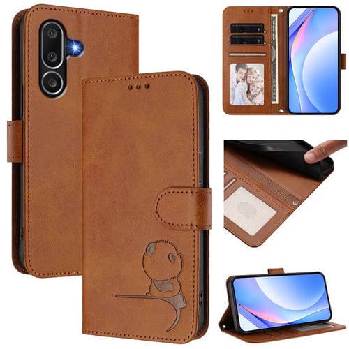 Funda de cuero con relieve RFID y cordón para Samsung Galaxy M56 5G (marrón)