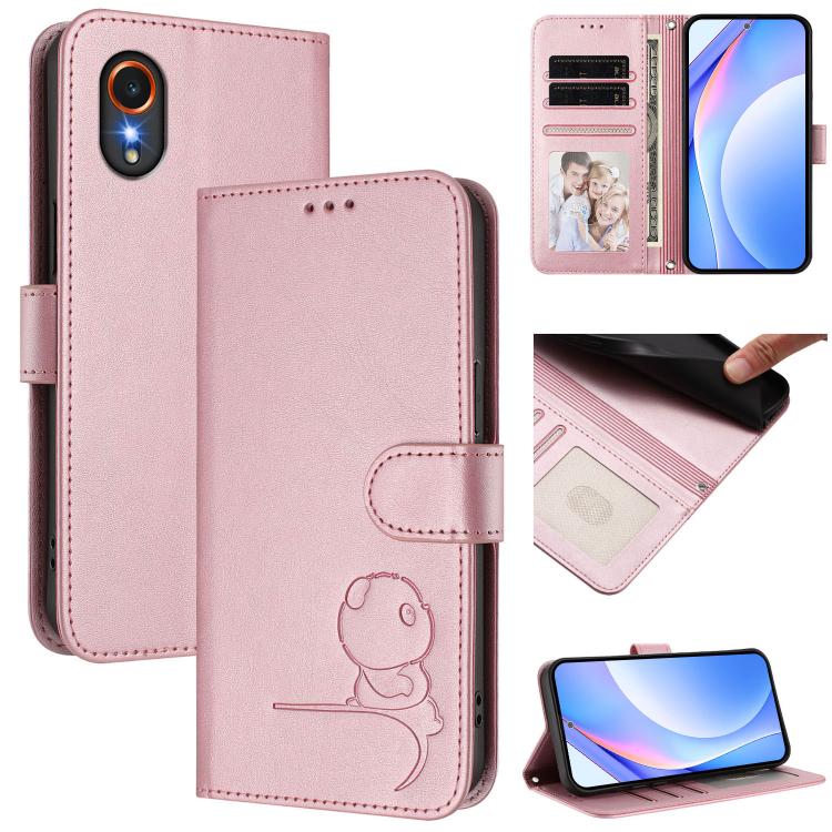 Funda de cuero con relieve RFID y cordón para Samsung Galaxy XCover7 (rosa)
