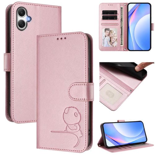 Funda de cuero con relieve RFID y cordón para Samsung Galaxy A06 4G/5G (rosa)