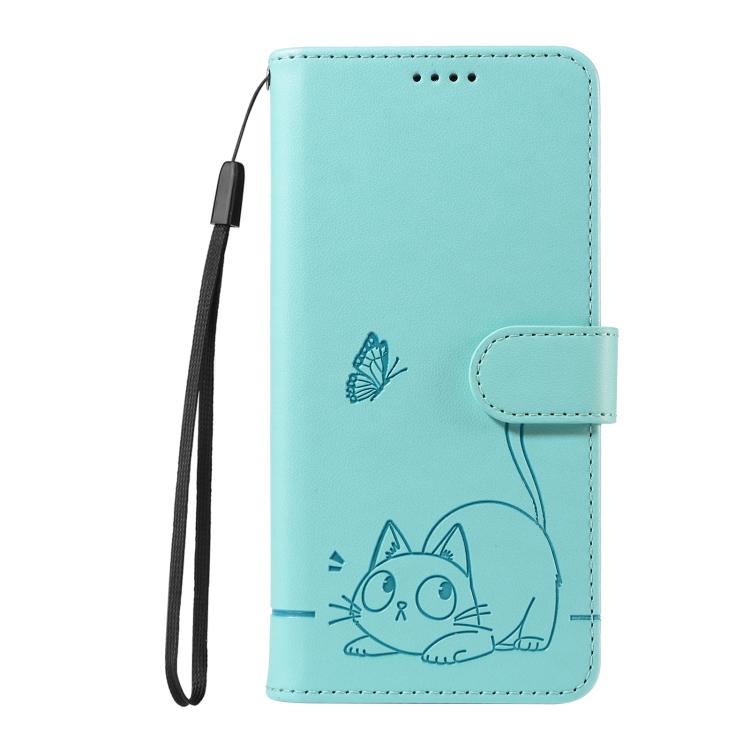 Funda de cuero con tapa y estampado de gato adorable para Samsung Galaxy A36 5G / M56 5G (verde)