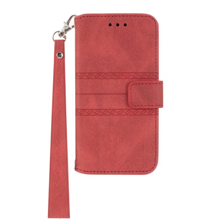 Funda de cuero con textura de piel y rayas en relieve para Huawei Pura 80 Pro 5G / 80 Pro+ 5G (roja)