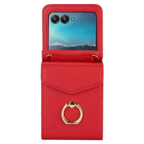 Funda para Motorola Razr 60 Ultra con ranura para tarjeta RFID y soporte de anillo (roja)