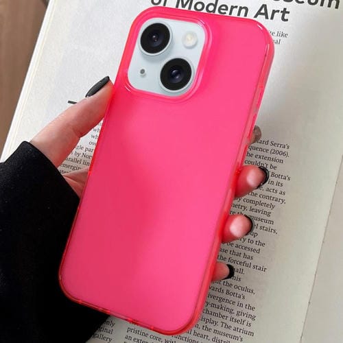 Funda de TPU transparente y cómoda para iPhone 15 (rosa roja)