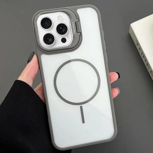 Funda magnética MagSafe para iPhone 16 Pro Max con soporte para lente de PC (gris)