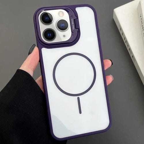Funda magnética MagSafe para iPhone 11 Pro Max con soporte para lente de PC (morado)