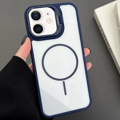 Estuche magnético MagSafe para iPhone 11 con soporte para lente de PC (azul)