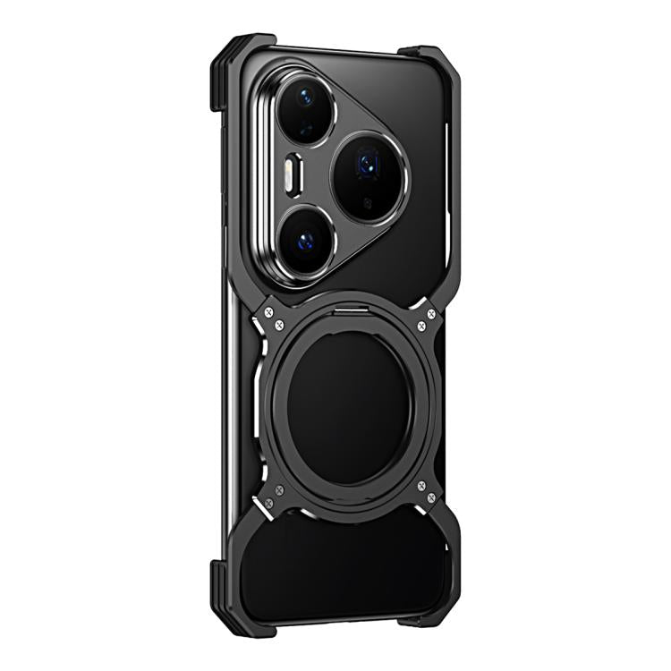 Funda metálica con soporte MagSafe sin bordes para Huawei Pura 80 Pro (negro y plateado)