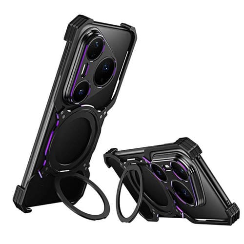 Funda metálica con soporte MagSafe sin bordes para Huawei Pura 80 Pro+ (negro y morado)