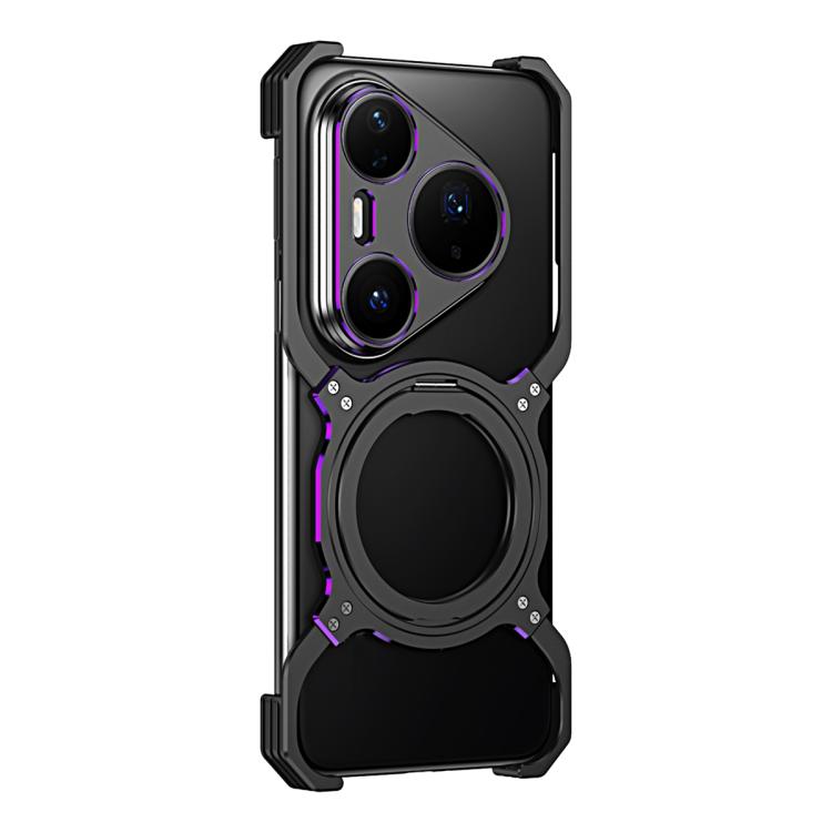 Funda metálica con soporte MagSafe sin bordes para Huawei Pura 80 Pro+ (negro y morado)