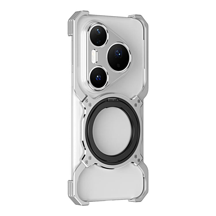 Funda metálica con soporte MagSafe sin bordes para Huawei Pura 80 Pro+ (plateada)
