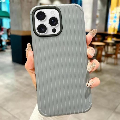 Funda MagSafe de cobertura total para iPhone 16 Pro Max con diseño inspirado en equipaje (gris)