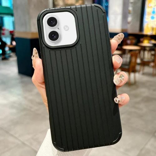 Funda MagSafe de cobertura total para iPhone 16 con diseño inspirado en equipaje (negra)