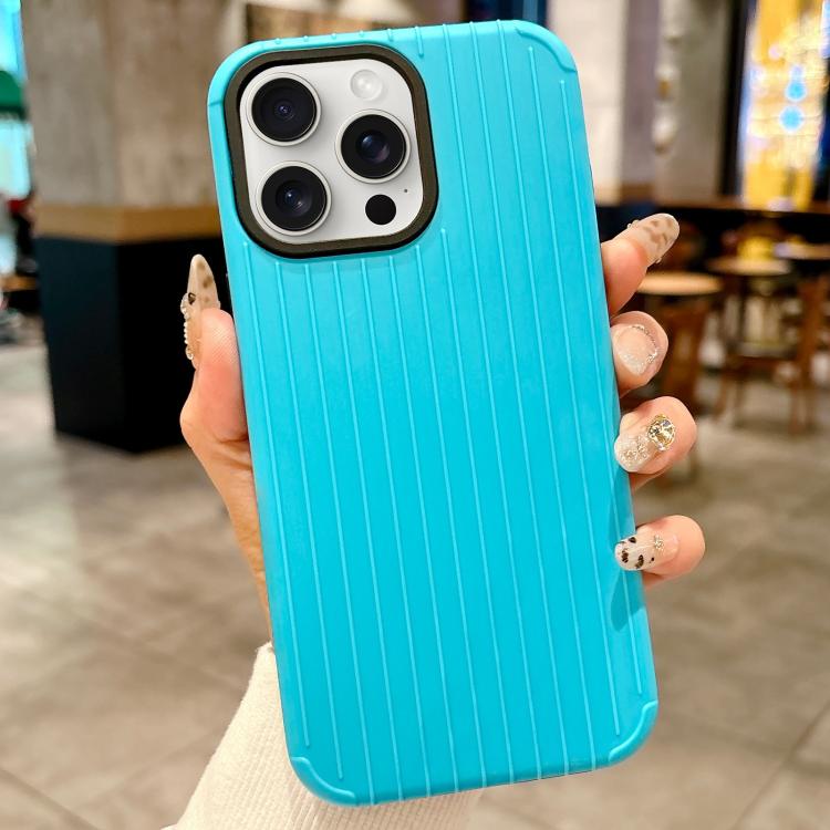 Funda MagSafe de cobertura total para iPhone 14 Pro Max con diseño inspirado en equipaje (azul claro)