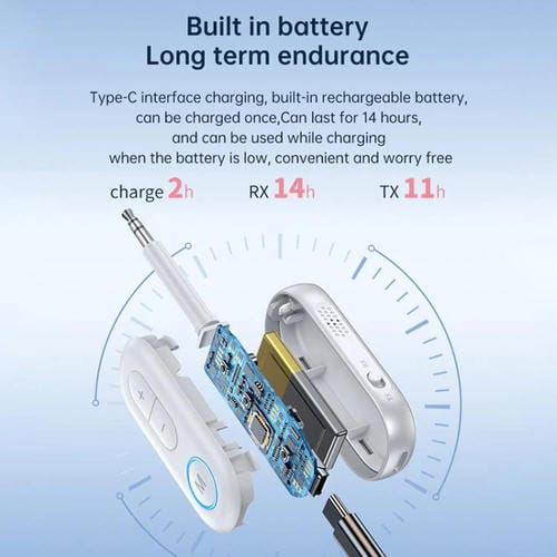 Adaptador de audio inalámbrico BT-13 2 en 1 para coche, receptor y transmisor de audio de 3,5 mm (negro)