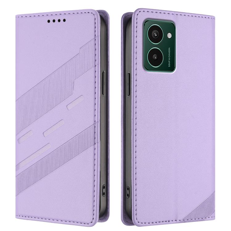 Funda de cuero retro con relieve para teléfono HMD Pulse Pro (morado claro)