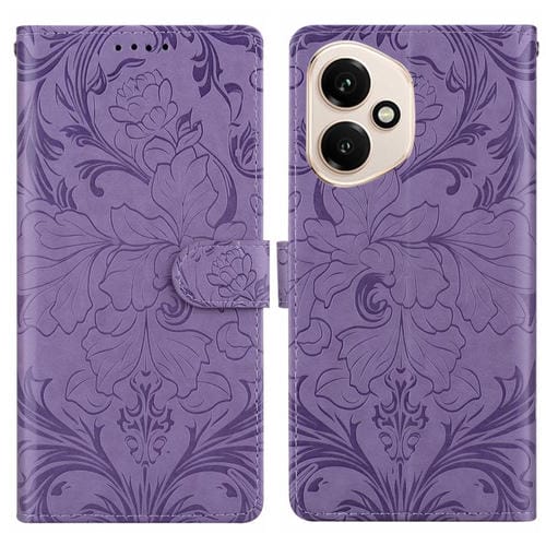 Funda de cuero con estampado floral en relieve para Honor 400 Global (156,5 mm) (morado)