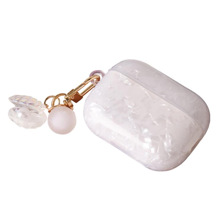 Estuche para auriculares AirPods Pro con textura de perla y hebilla colgante (blanco)