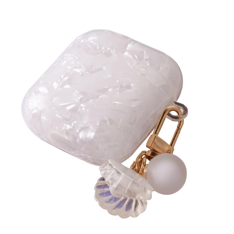 Estuche para AirPods 1/2 con textura de perla y hebilla colgante (blanco)
