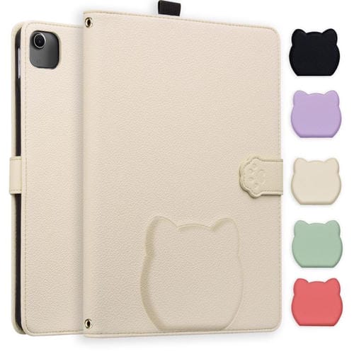 Funda inteligente de piel de lichi con tacto de gato para iPad Air 11 (2025/2024) (blanco albaricoque)