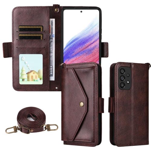 Funda de piel de vacuno cruzada con ranuras para múltiples tarjetas para Samsung Galaxy A53 5G (marrón)