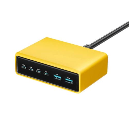 Cargador rápido de escritorio multifunción GaN de 6 puertos, 200 W, 4 USB-C/Tipo C y 2 USB-A, enchufe australiano (amarillo)