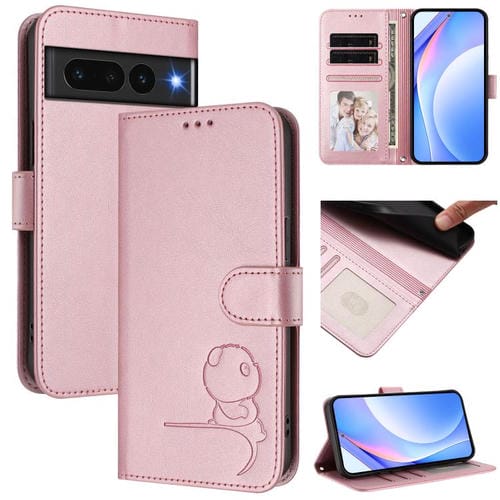 Funda de cuero con estampado RFID y cordón para Google Pixel 7 Pro (rosa)
