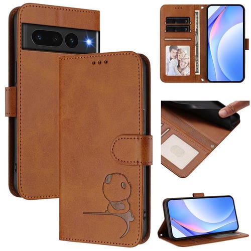 Funda de cuero con estampado RFID y cordón para Google Pixel 7 Pro (marrón)