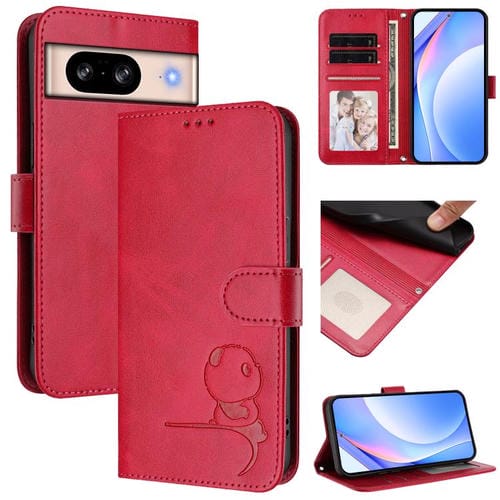 Funda de cuero con estampado RFID y cordón para Google Pixel 8 (rosa y rojo)