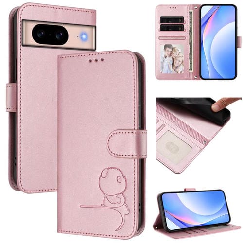 Funda de cuero con estampado RFID y cordón para Google Pixel 8a (rosa)