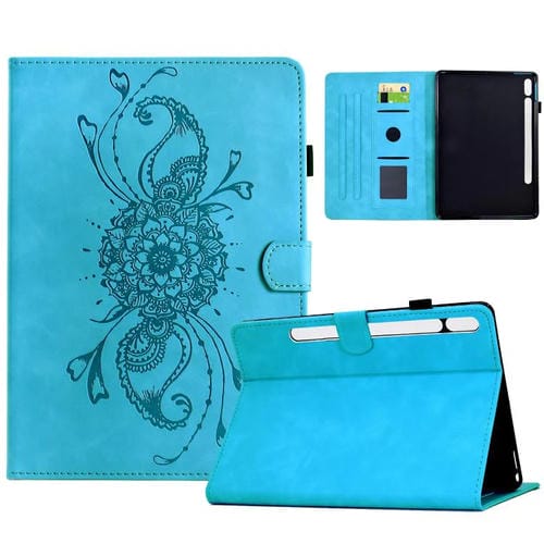 Funda de cuero inteligente con relieve de mandala para Samsung Galaxy Tab S10 FE+ (azul cielo)