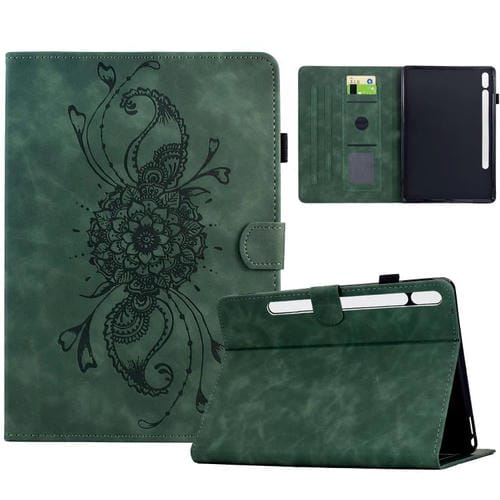 Funda de cuero inteligente con relieve de mandala para Samsung Galaxy Tab S10 FE+ (verde)