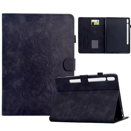 Funda de cuero inteligente con relieve de mandala para Samsung Galaxy Tab S10 FE+ (negra)