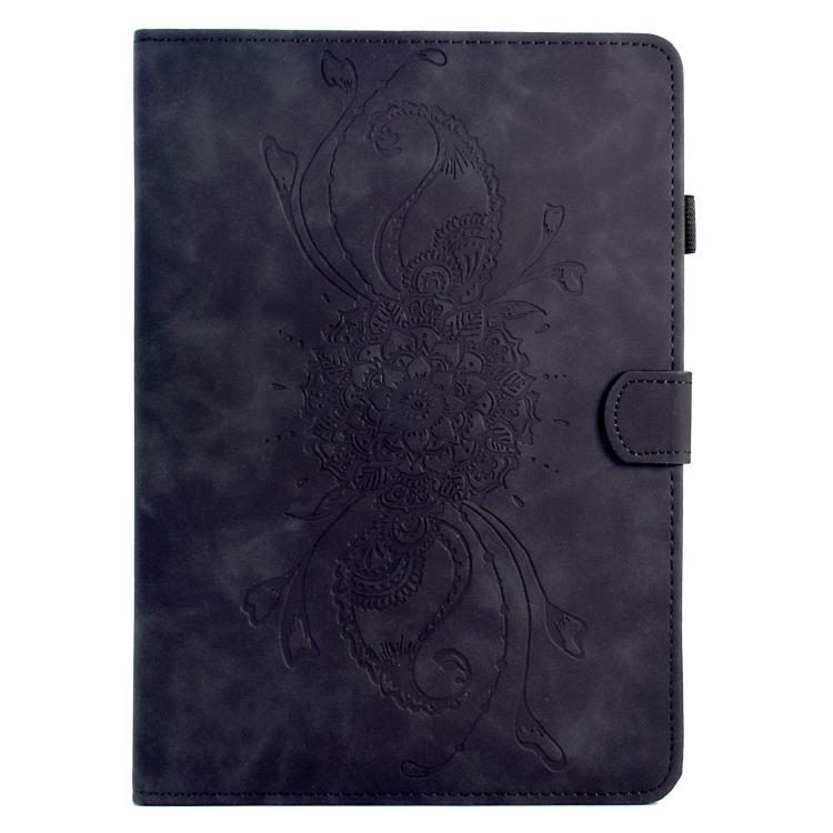 Funda de cuero inteligente con relieve de mandala para Samsung Galaxy Tab S10 FE+ (negra)