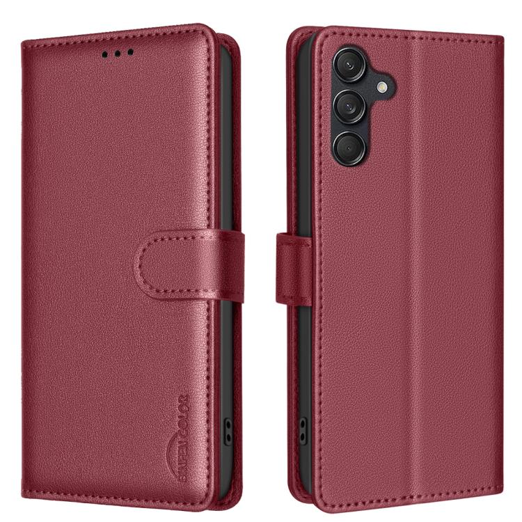 Funda de cuero antirrobo RFID con textura Litchi para Samsung Galaxy S25 FE 5G (Roja)