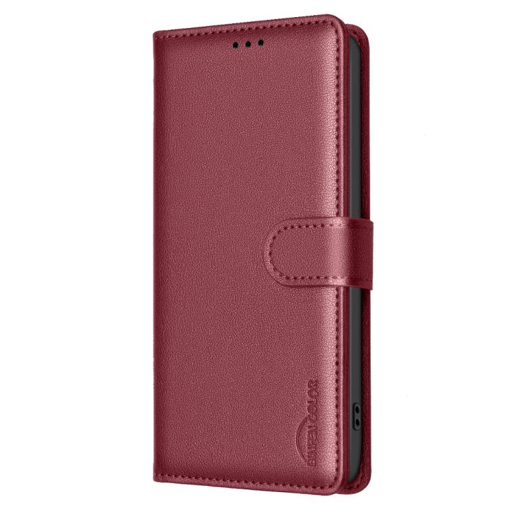 Funda de cuero antirrobo RFID con textura Litchi para Samsung Galaxy S25 FE 5G (Roja)