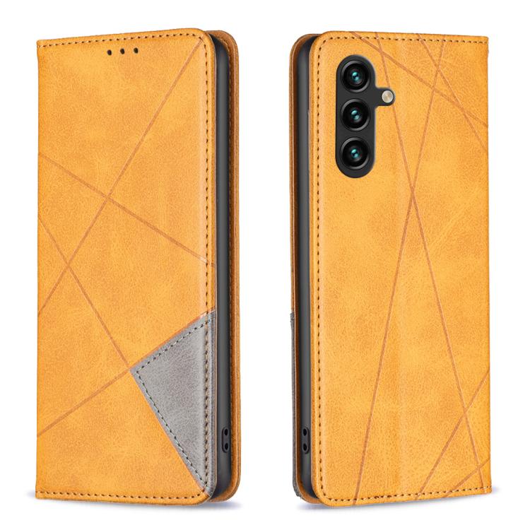 Funda de cuero magnética con textura de rombos para Samsung Galaxy S25 FE 5G (amarilla)