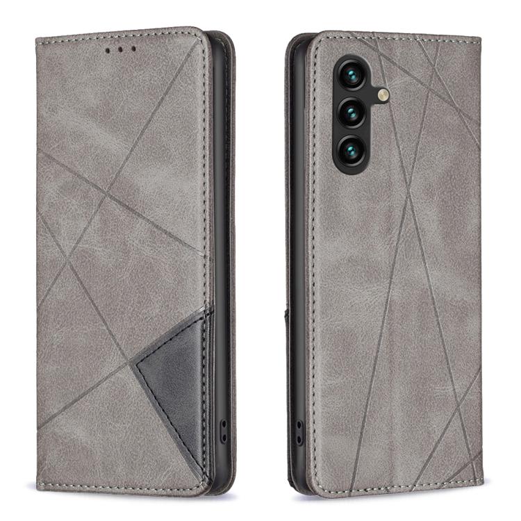 Funda de cuero magnética con textura de rombos para Samsung Galaxy S25 FE 5G (gris)