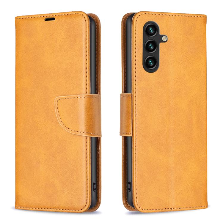 Funda de piel de cordero con tapa de color puro para Samsung Galaxy S25 FE 5G (amarilla)