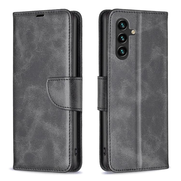 Funda de piel de cordero con tapa de color puro para Samsung Galaxy S25 FE 5G (negro)