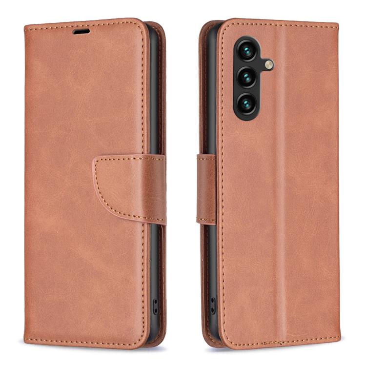 Funda de piel de cordero con tapa de color puro para Samsung Galaxy S25 FE 5G (marrón)