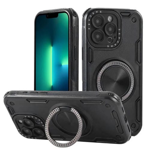 Funda magnética con rotación de 360 grados y mecanismo de tres núcleos para iPhone 13 Pro Max (negra)