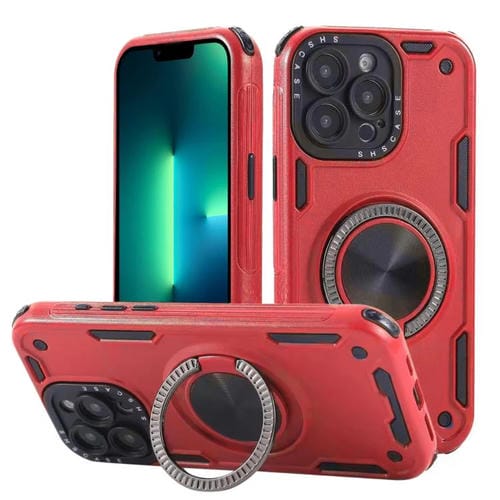 Funda magnética con rotación de 360 grados y mecanismo de tres núcleos para iPhone 13 Pro Max (roja)