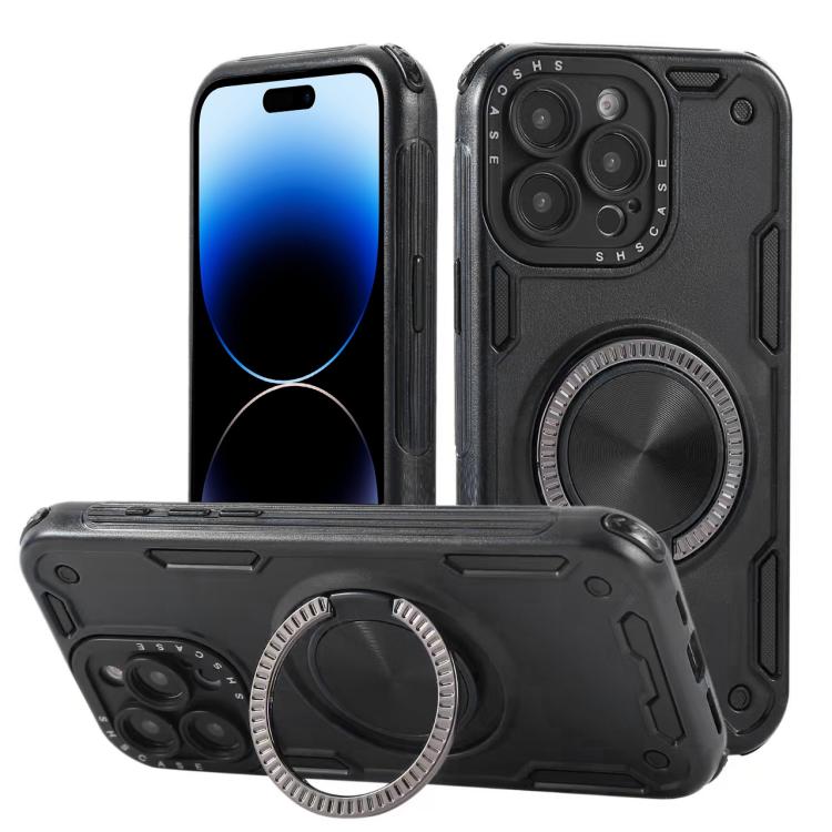 Funda magnética con rotación de 360 grados y mecanismo de tres núcleos para iPhone 14 Pro Max (negra)