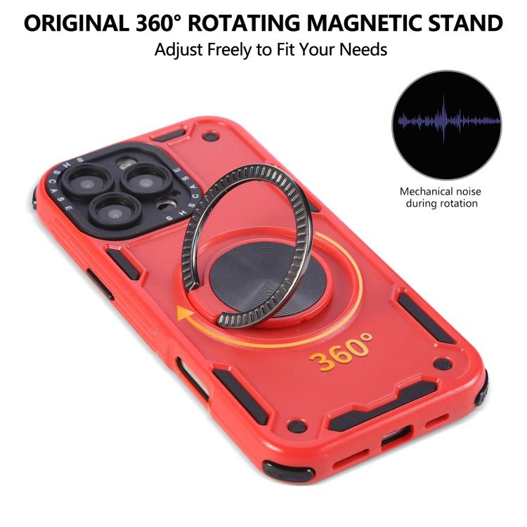 Funda magnética con rotación de 360 grados y mecanismo de tres núcleos para iPhone 14 Pro Max (roja)