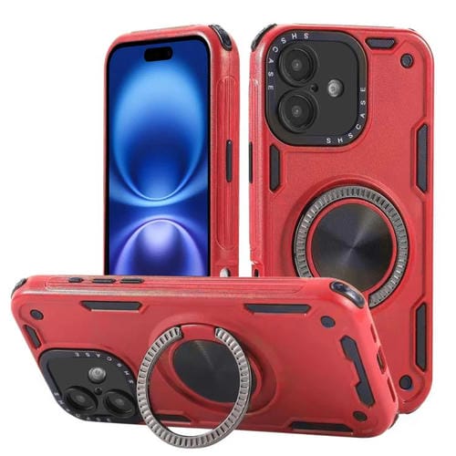 Funda magnética con rotación de 360 grados y mecanismo de tres núcleos para iPhone 16 Plus (roja)