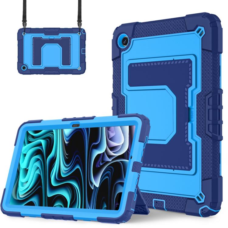 Funda de silicona hidrófuga para Samsung Galaxy Tab S10 FE/S9 con correa para el hombro (azul marino)