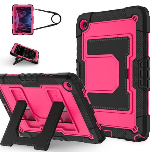 Funda de silicona hidrófuga para Samsung Galaxy Tab S10 FE/S9 con correa para el hombro (negro, rosa y rojo)
